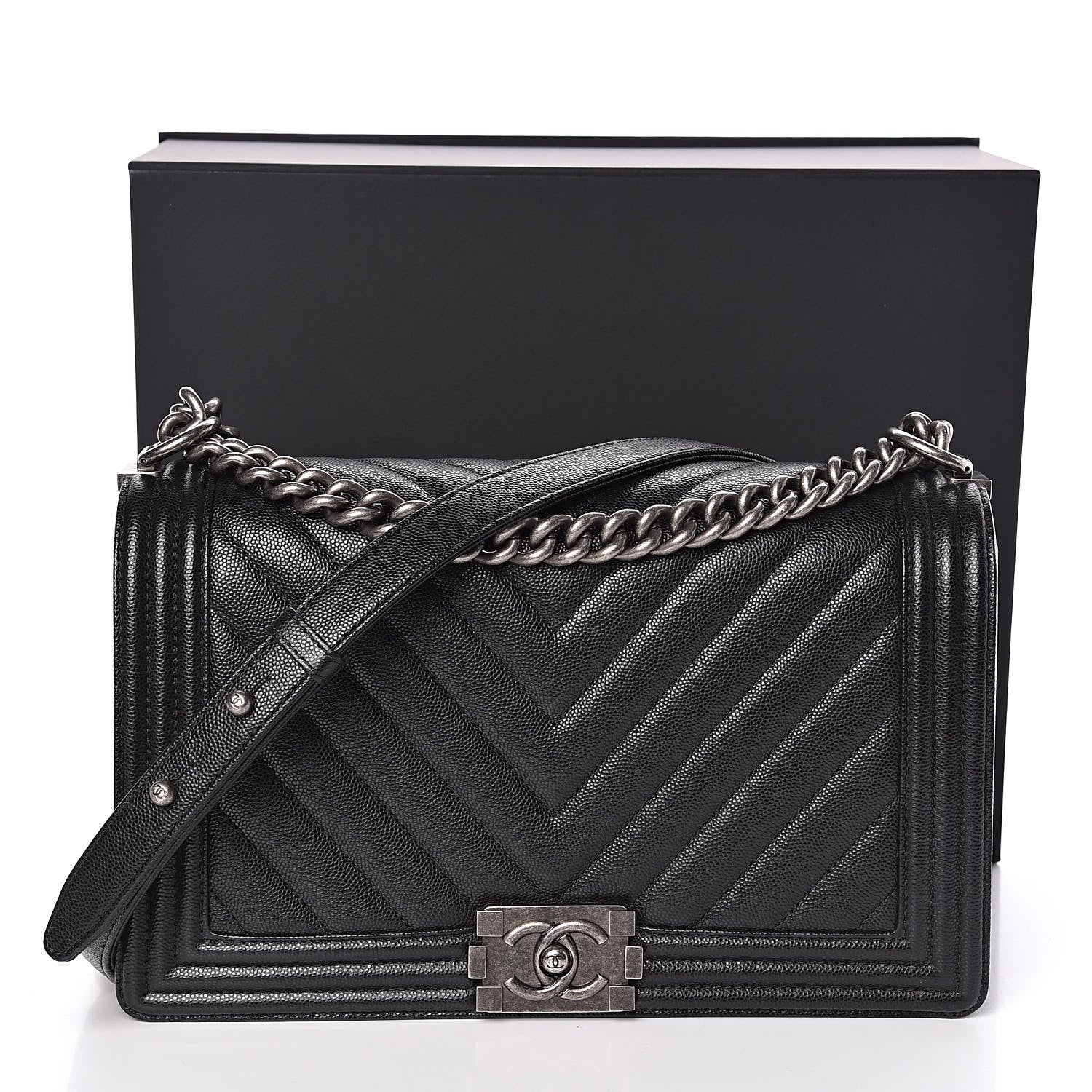 Chanel Caviar Chevron Quilted New Medium Boy Flap Black 11 of 11