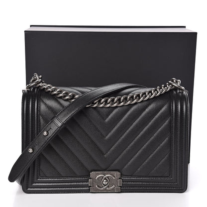 Chanel Caviar Chevron Quilted New Medium Boy Flap Black 11 of 11