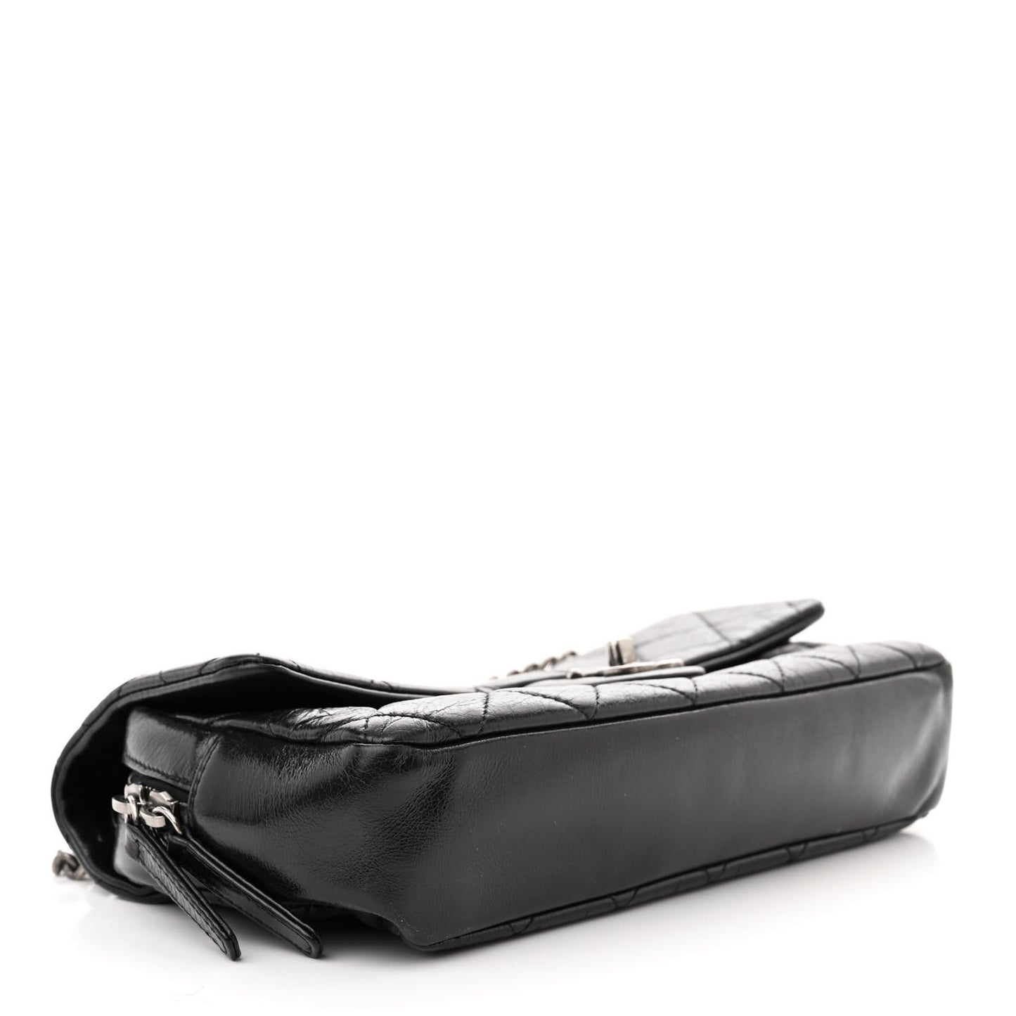 Glazed Calfskin Quilted Medium Duo Color Flap Black