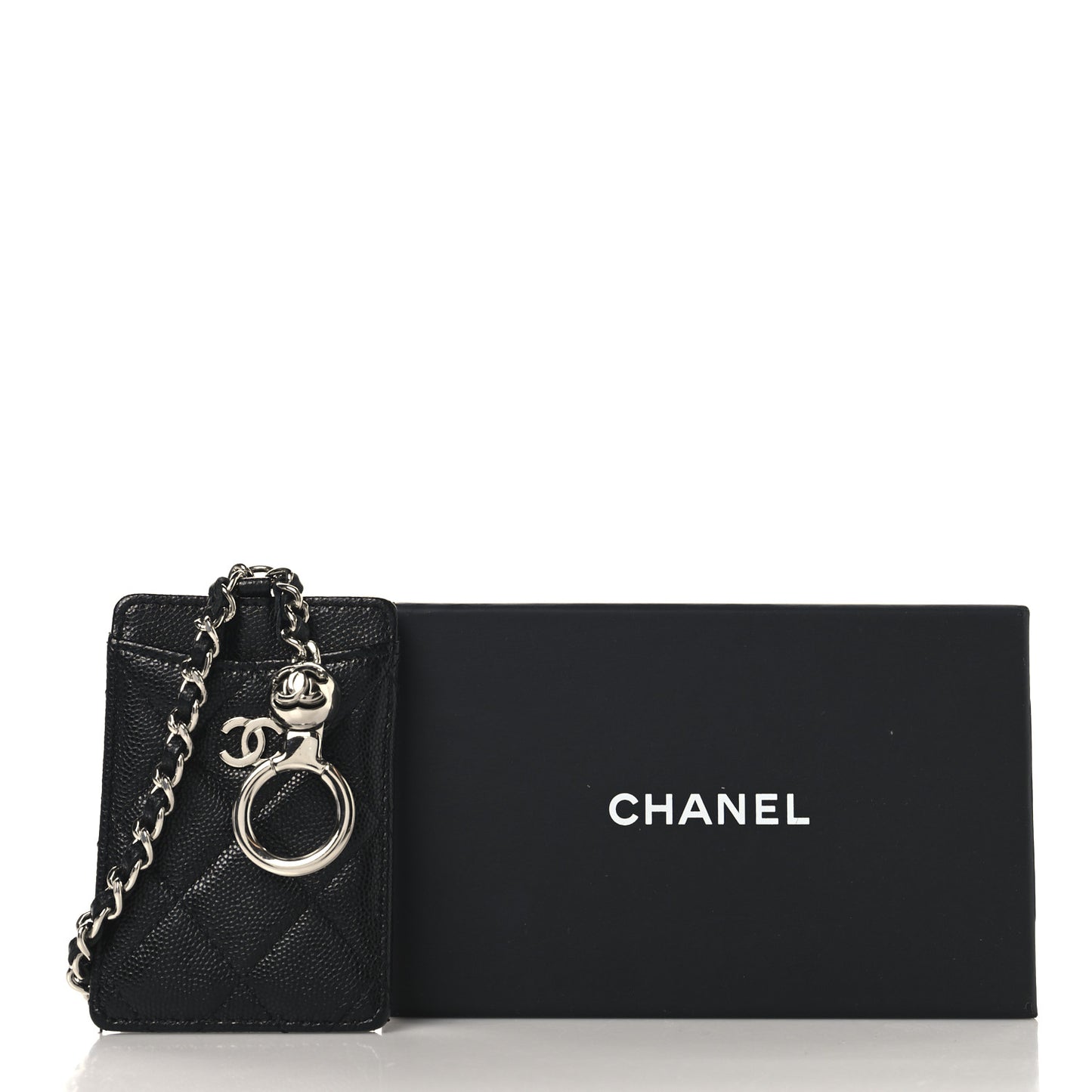 Caviar Quilted  Key Holder Card Holder On Chain Black