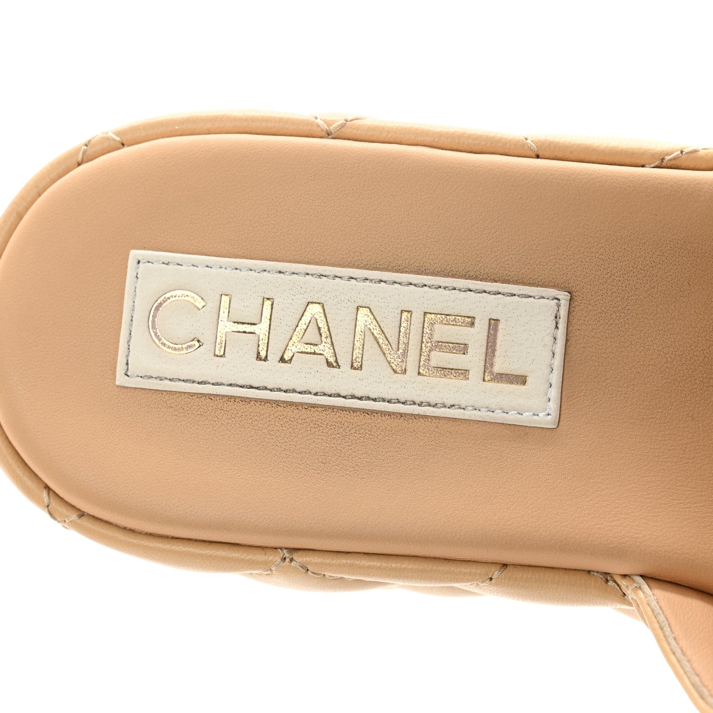 Lambskin Quilted CC Mules Wedge Sandals 38 Beige
