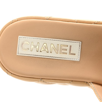 Chanel Lambskin Quilted CC Mules Wedge Sandals 38 Beige 7 of 8