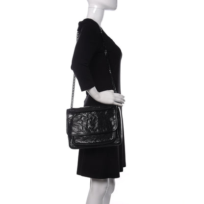 Saint Laurent Crinkled Calfskin Matelasse Monogram Medium Niki Chain Satchel Black 2 of 11