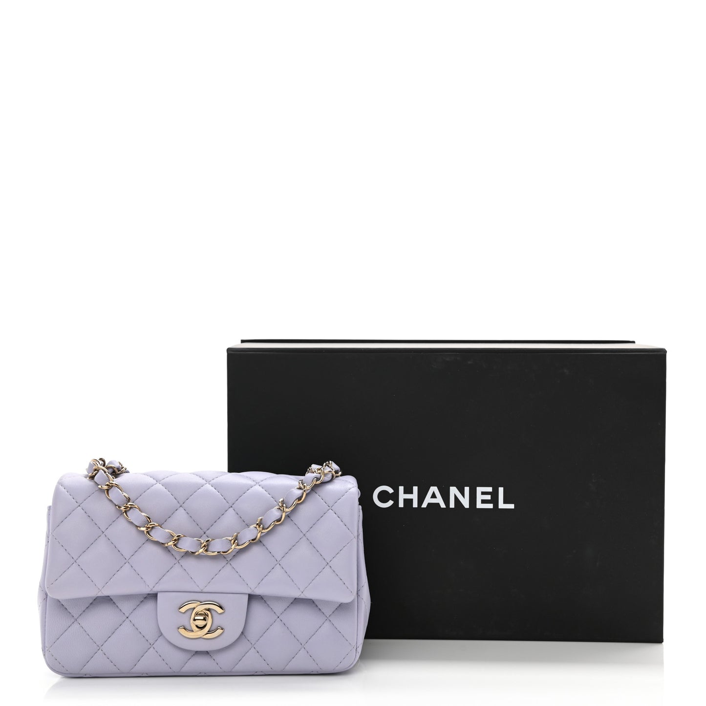 Lambskin Quilted Mini Rectangular Flap Light Purple
