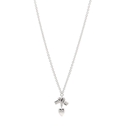 Gucci 18K White Gold Diamond Knot Heart Charm Pendant Necklace 1 of 5