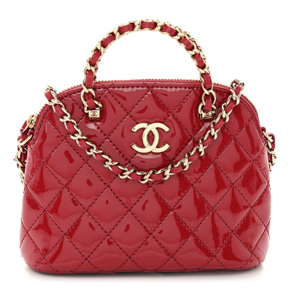 Chanel Patent Calfskin Quilted Shiny Coco Clutch With Chain Red 1 of 10