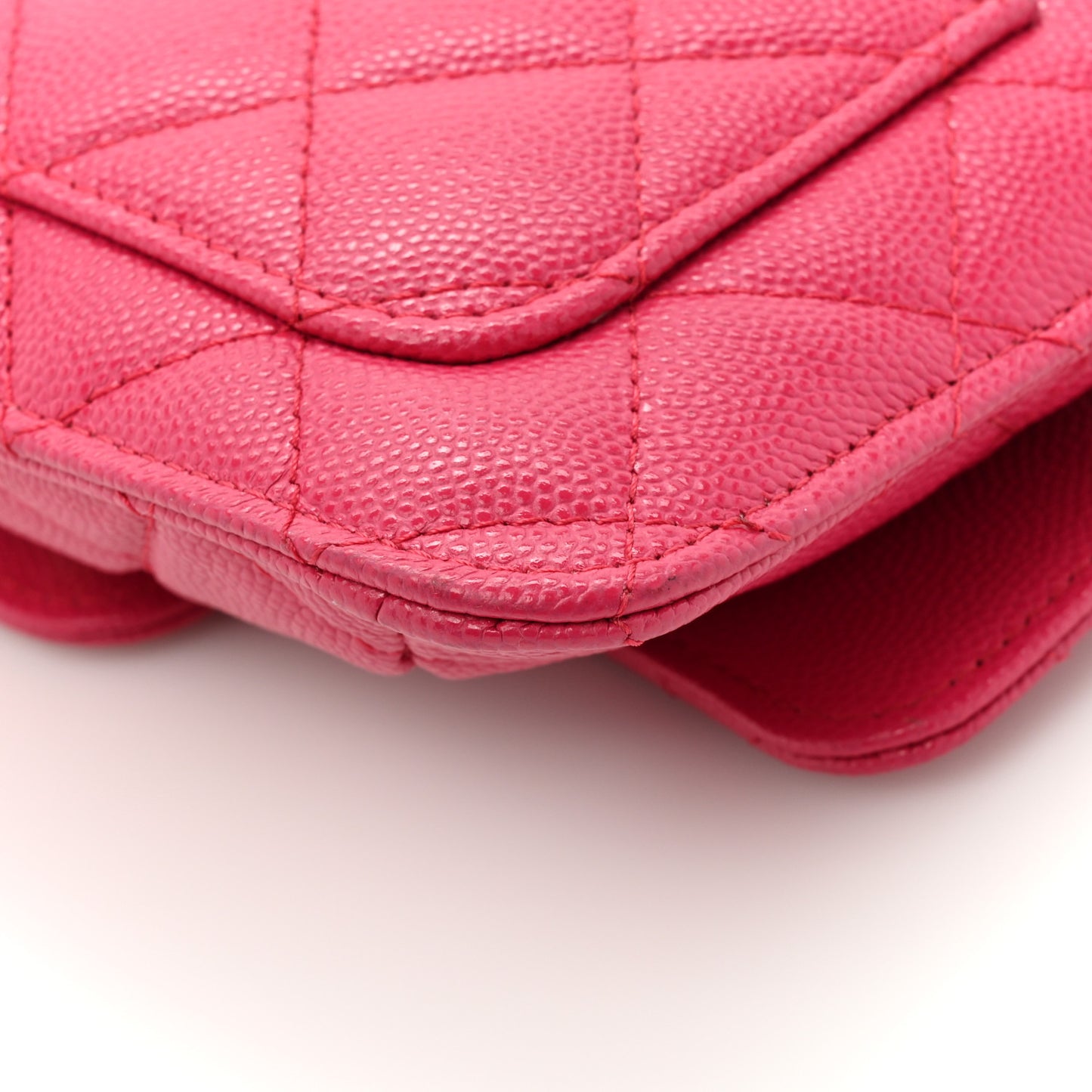 Caviar Fabric Quilted Foldable Tote With Chain Pink Multicolor