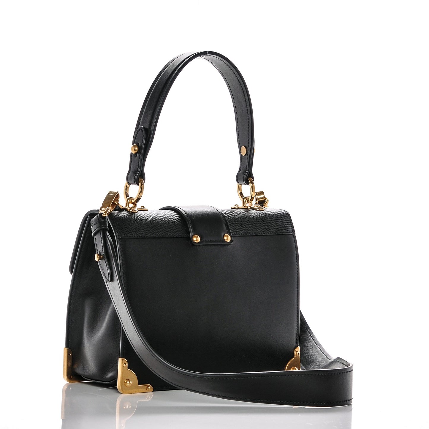 City Calf Saffiano Animalier Top Handle Bag Black