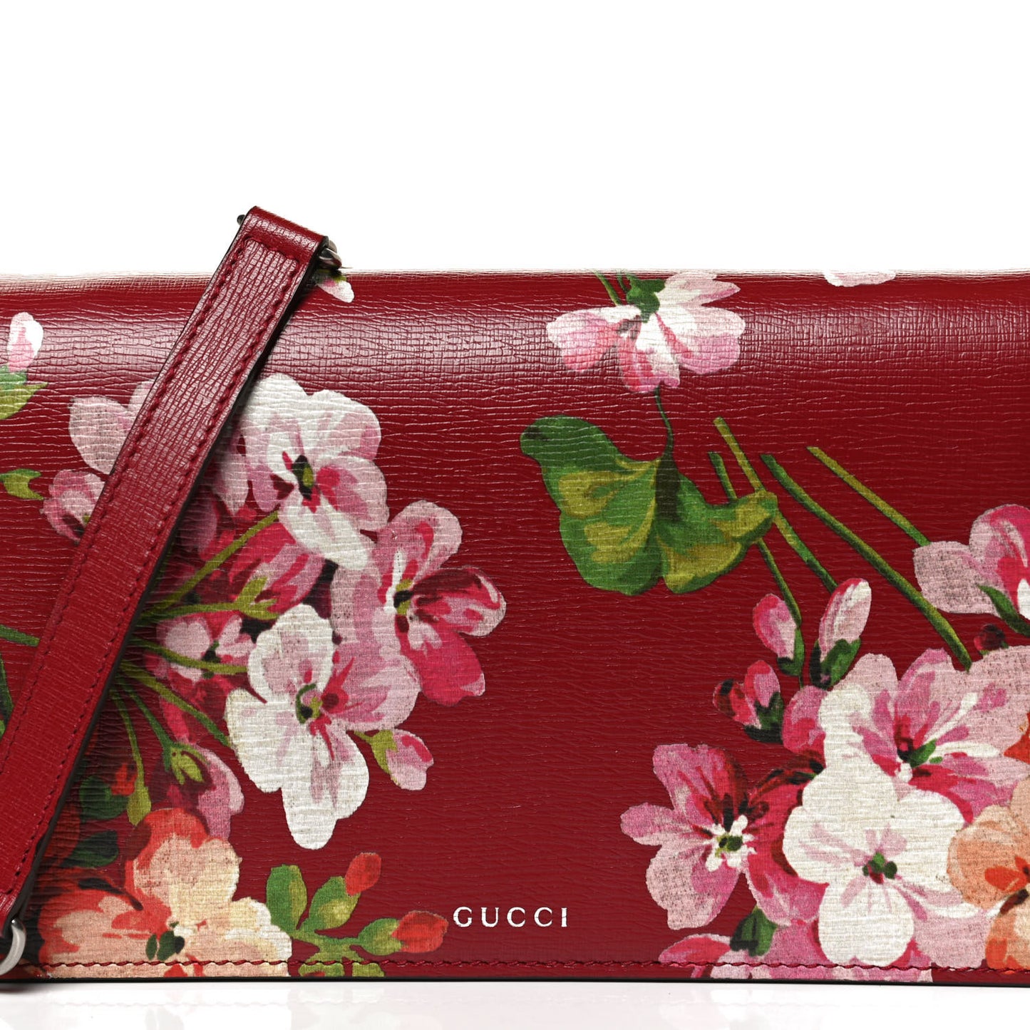 Calfskin Blooms Print Chain Wallet Romantic Cherry Multicolor