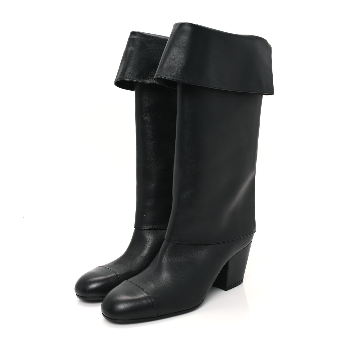 Calfskin CC Fold Over Boots 39 Black