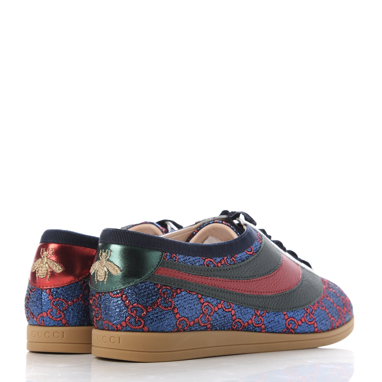 Gucci Lurex Calfskin Web GG Monogram Womens Falacer Sneakers 38.5 Iridescent Blue Iridescent Red Silver 4 of 9