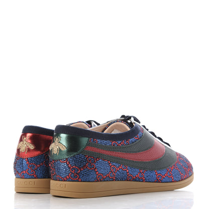 Gucci Lurex Calfskin Web GG Monogram Womens Falacer Sneakers 38.5 Iridescent Blue Iridescent Red Silver 4 of 9