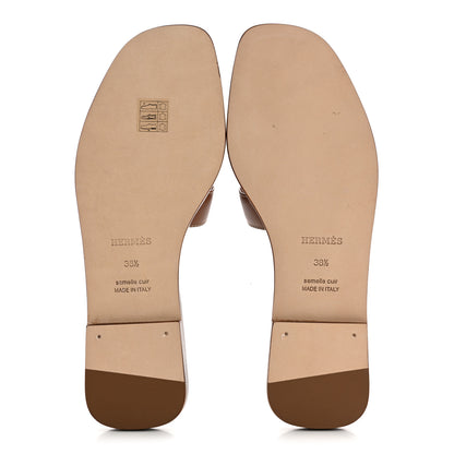 Hermes Box Calfskin Oran Sandals 38.5 Gold 6 of 9