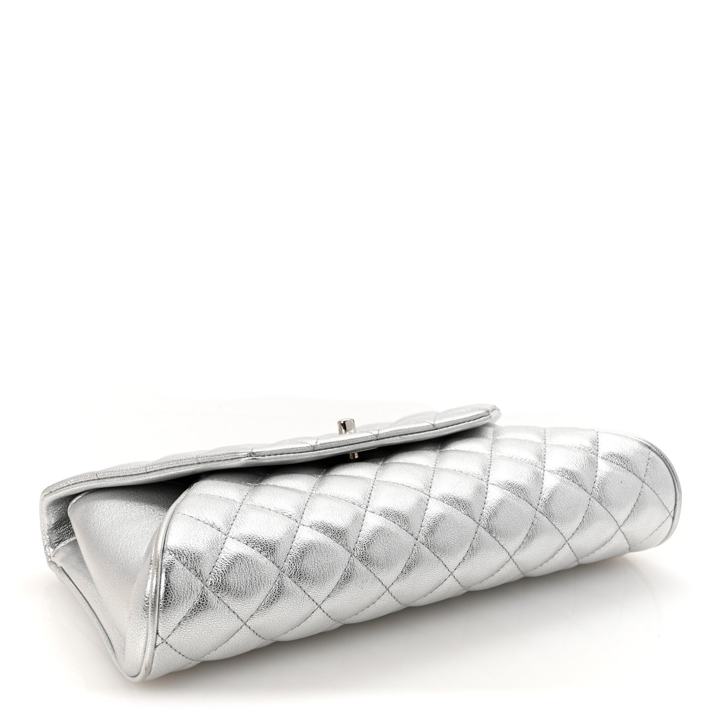 Metallic Calfskin Quilted Fold Up Again Clutch Silver