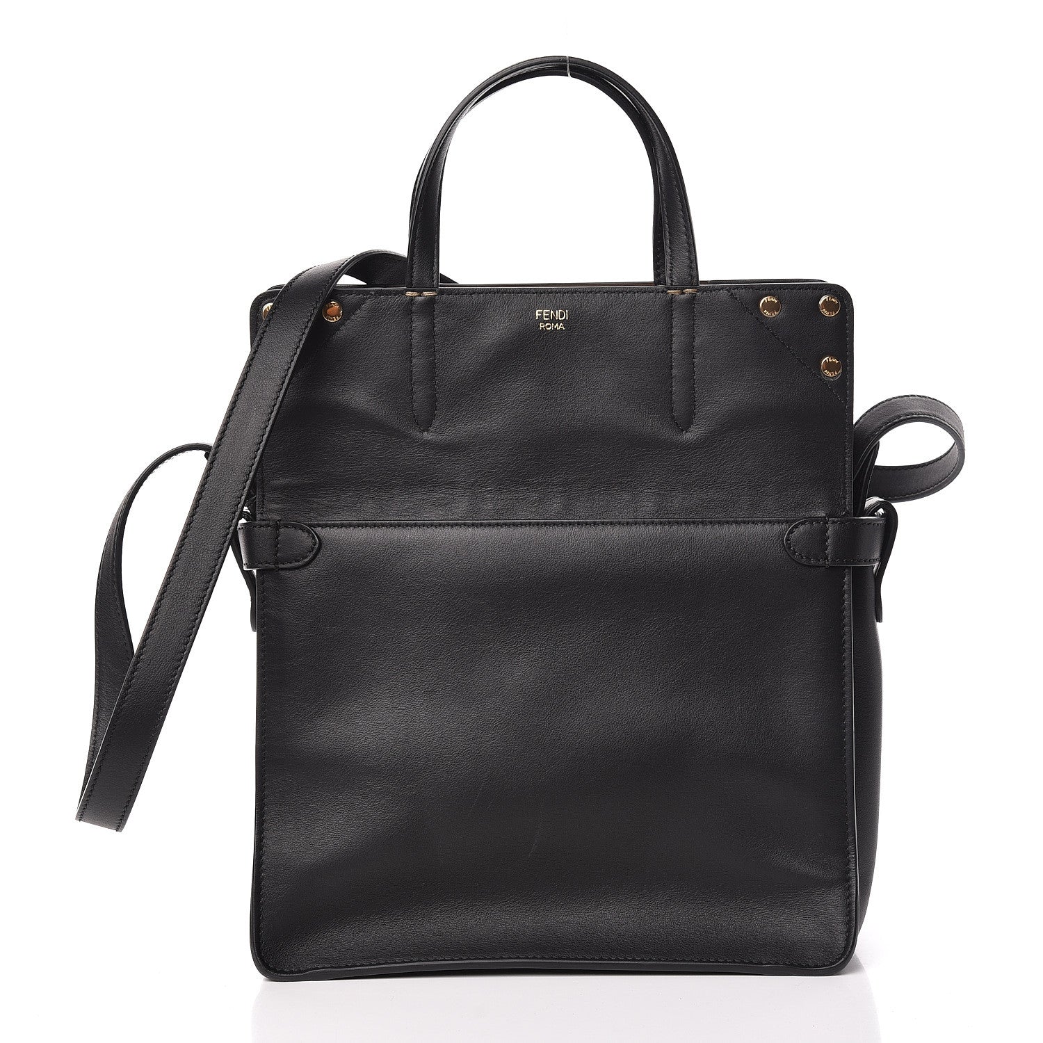 Fendi Vitello Grace Bi-Color FF 1974 Embossed Flip Tote Black Maya 4 of 11