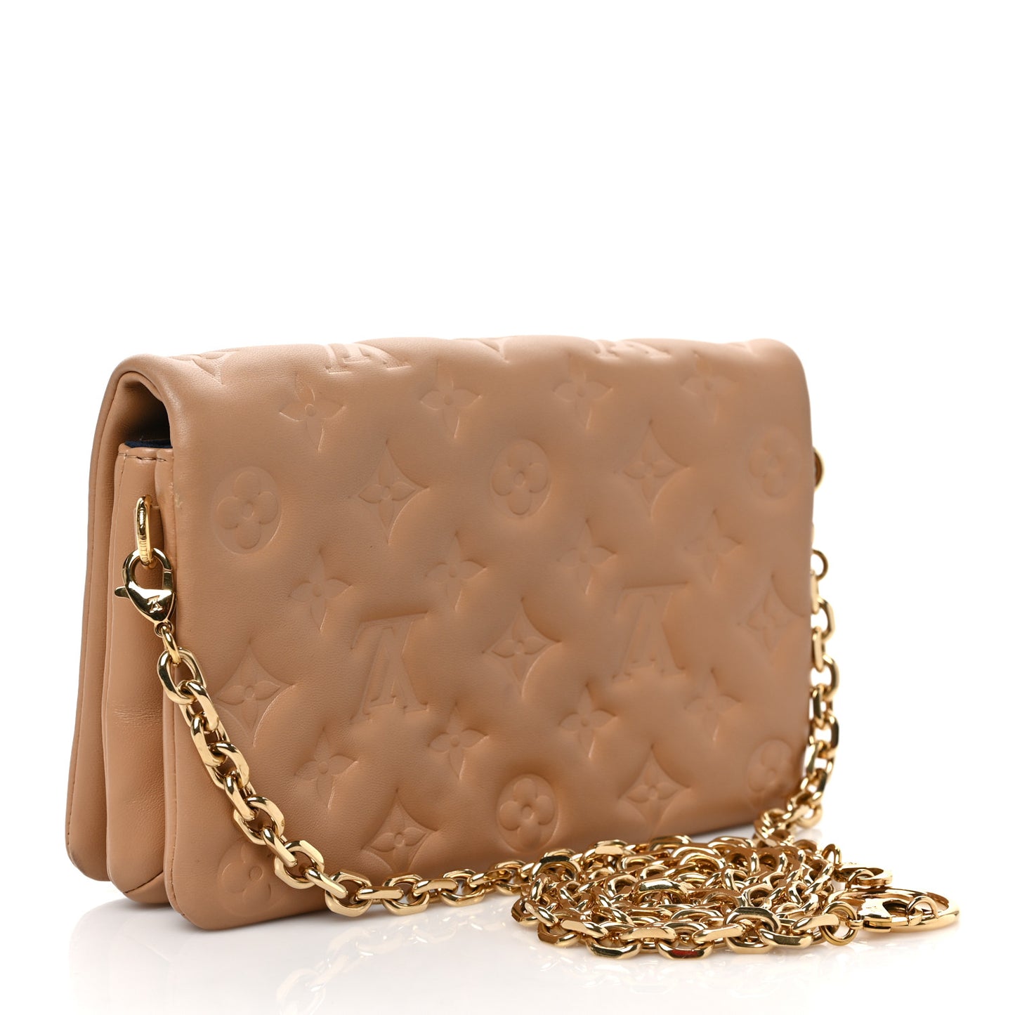 Lambskin Embossed Monogram Pochette Coussin Camel