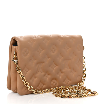 Louis Vuitton Lambskin Embossed Monogram Pochette Coussin Camel 3 of 9