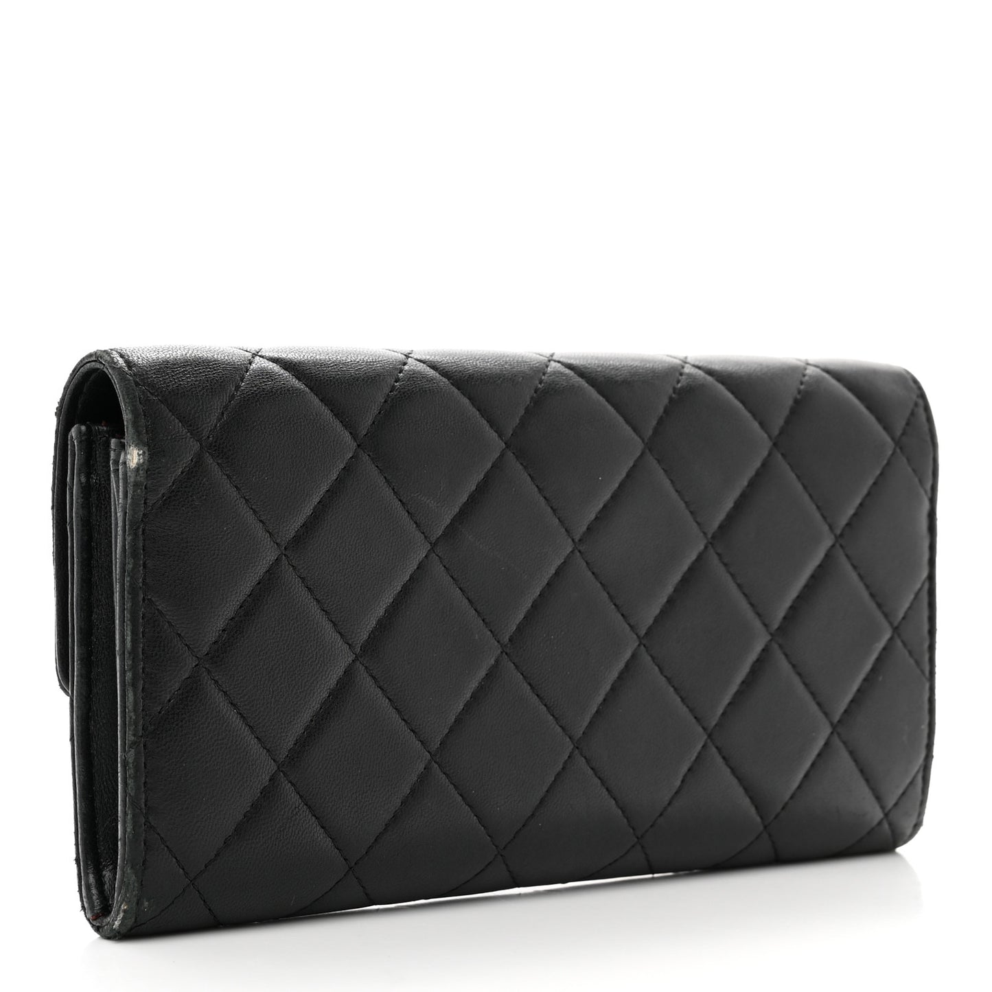 Lambskin Quilted Large Gusset Flap Wallet Black