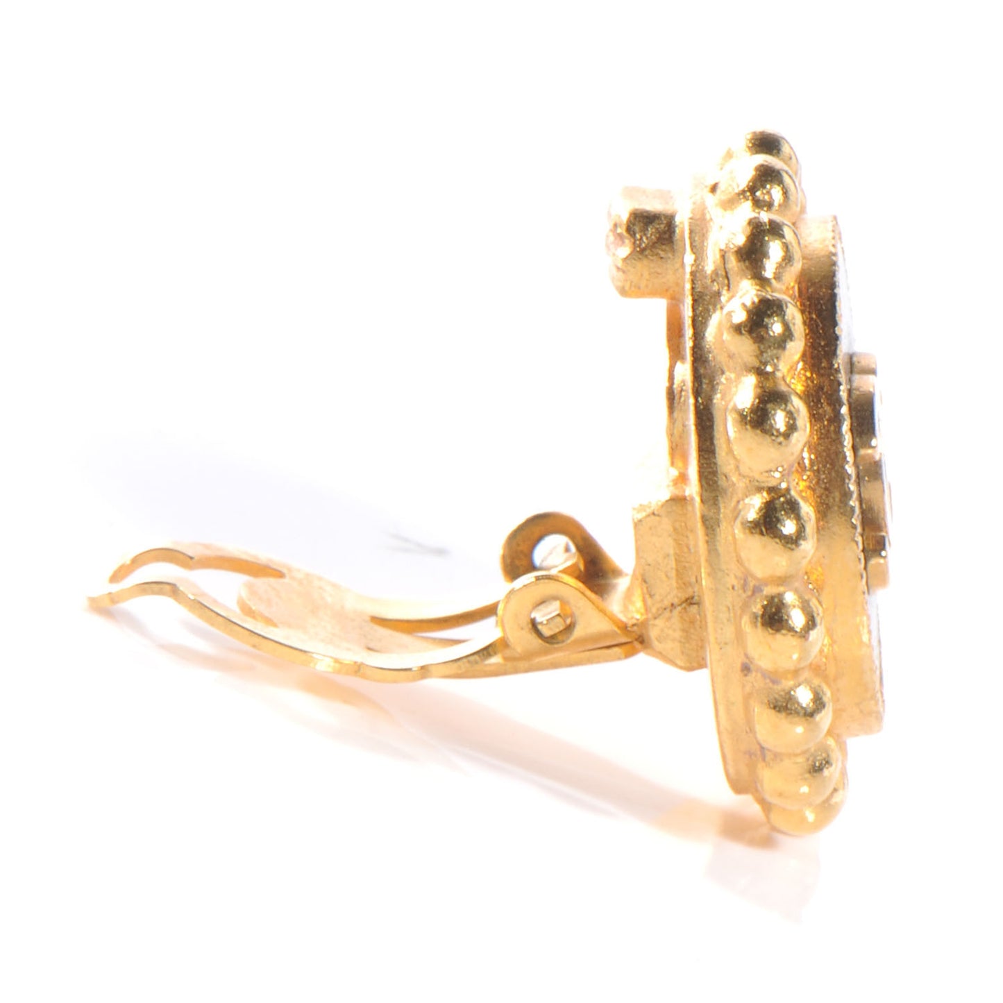Resin Round CC Clip On Earrings Gold