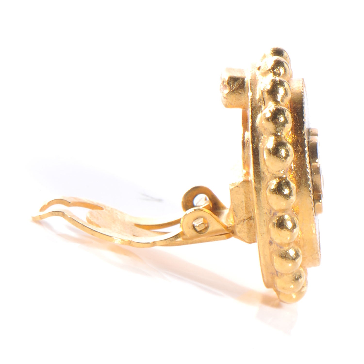 Chanel Resin Round CC Clip On Earrings Gold 3 of 4