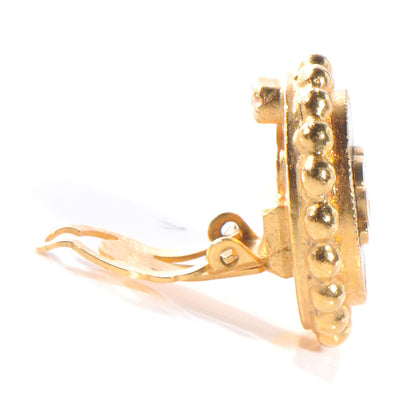 Chanel Resin Round CC Clip On Earrings Gold 3 of 4