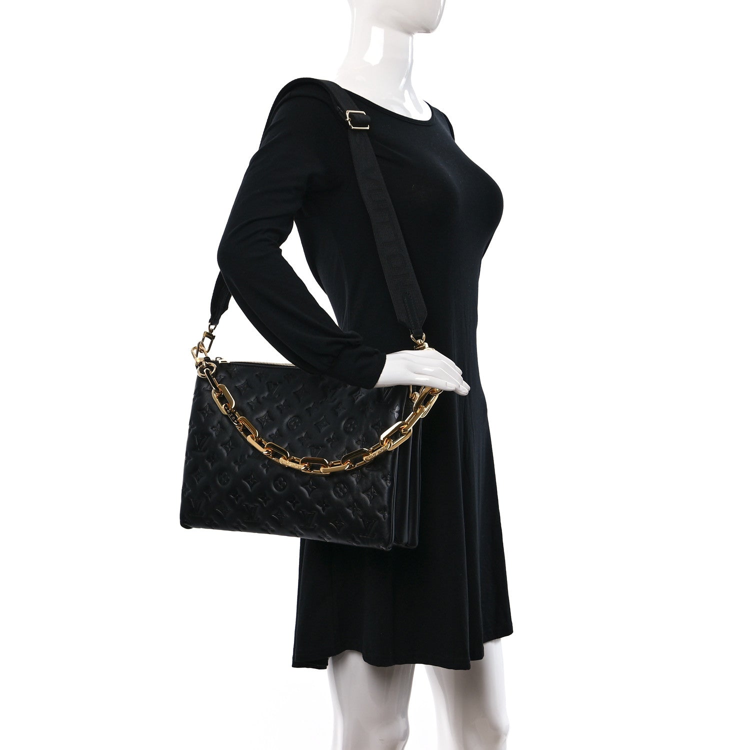 Louis Vuitton Lambskin Embossed Monogram Coussin MM Black 2 of 11