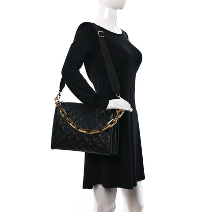 Louis Vuitton Lambskin Embossed Monogram Coussin MM Black 2 of 11