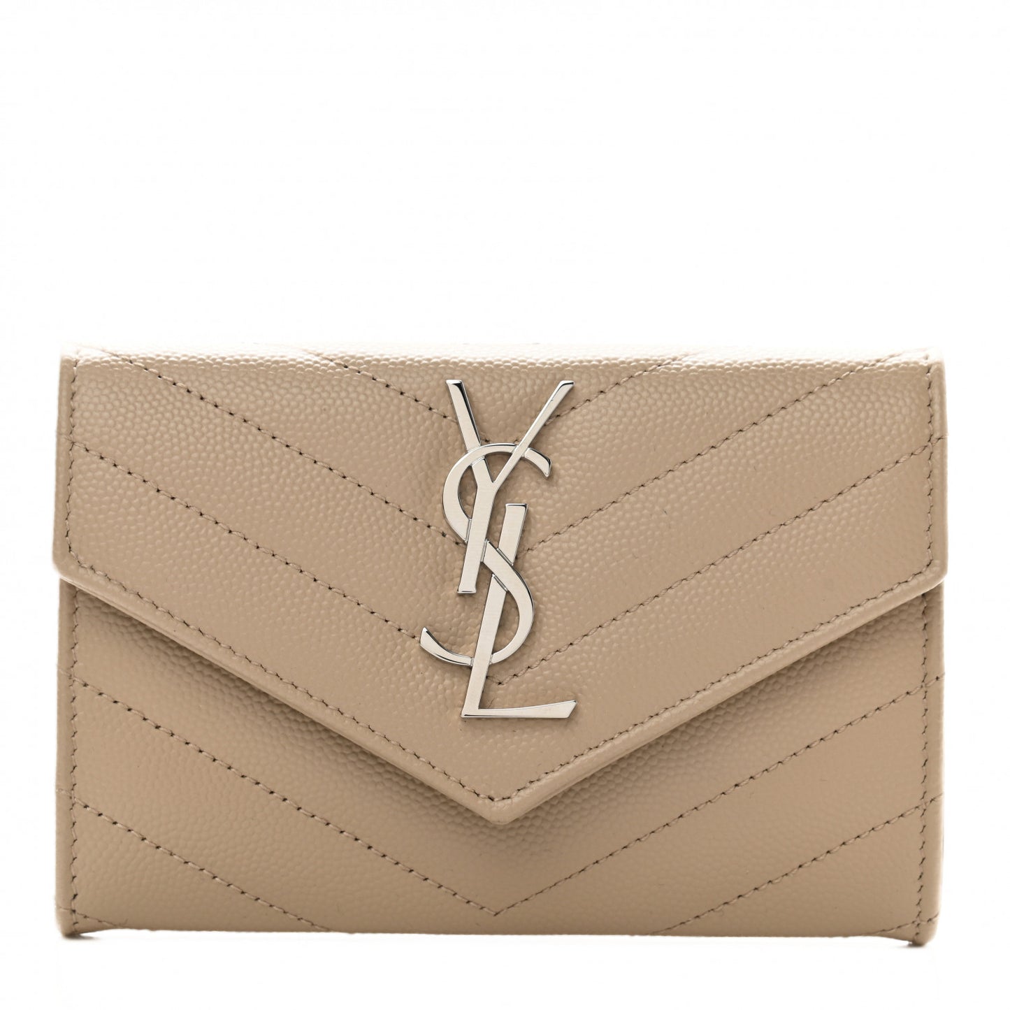 Grain De Poudre Matelasse Chevron Small Monogram Envelope Wallet Dark Beige