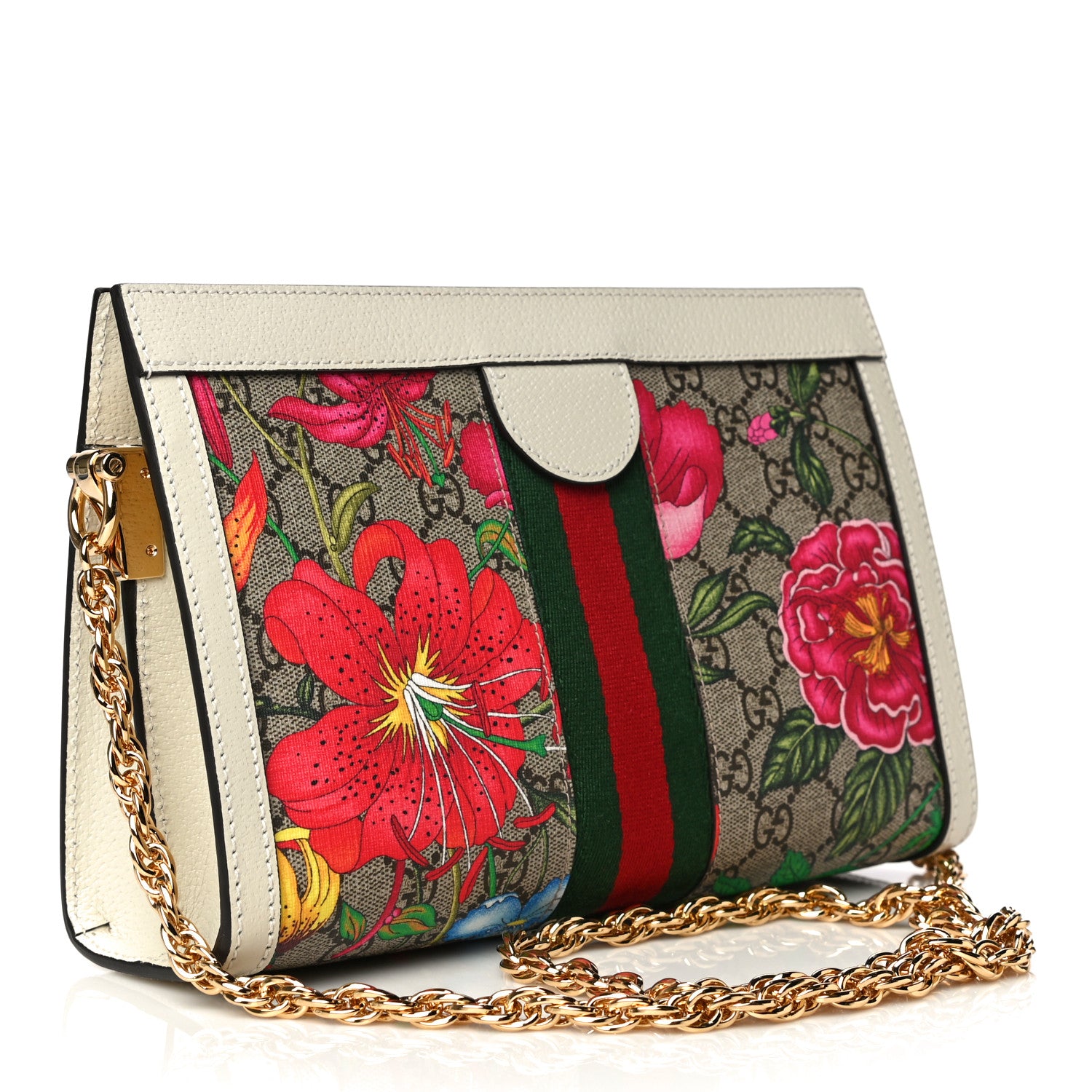 Gucci GG Supreme Monogram Flora Web Small Ophidia Chain Shoulder Bag White 2 of 10
