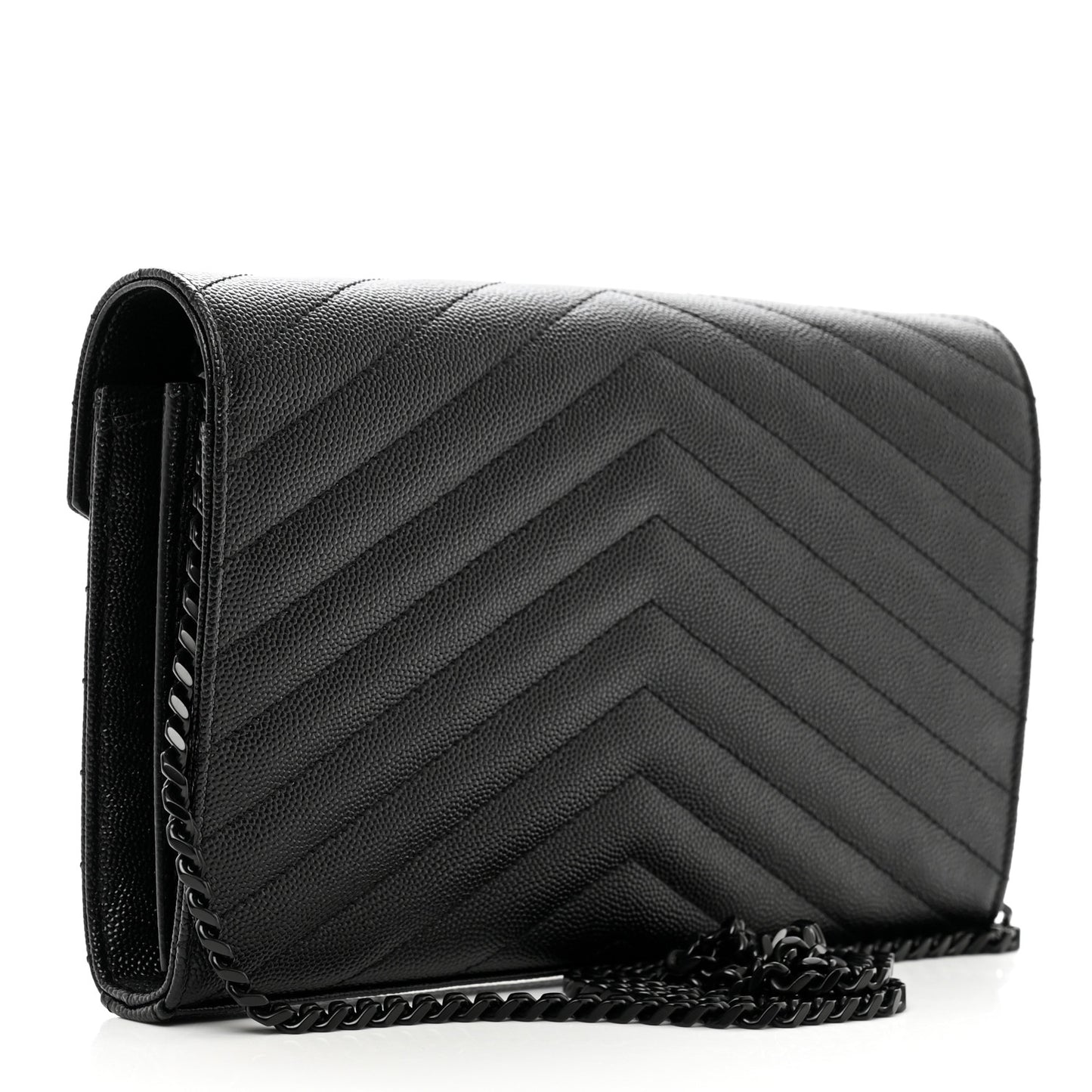 Grain De Poudre Matelasse Chevron Monogram Monochrome Chain Wallet Black