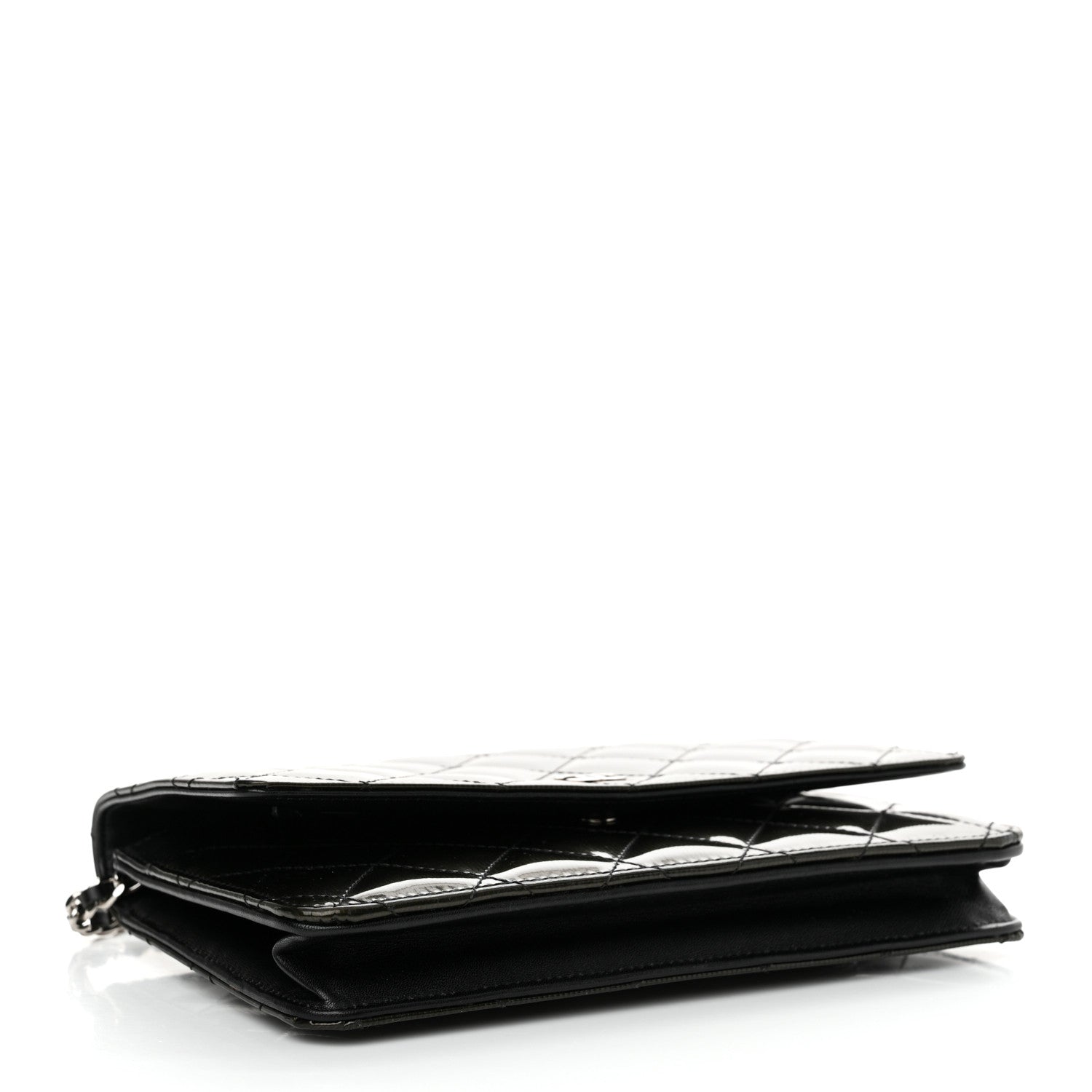 Chanel Striated Patent Quilted Wallet on Chain WOC Black 4 of 12