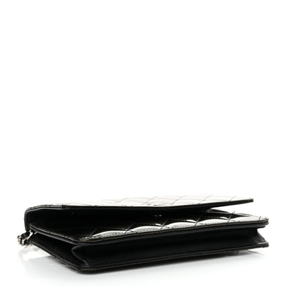 Chanel Striated Patent Quilted Wallet on Chain WOC Black 4 of 12