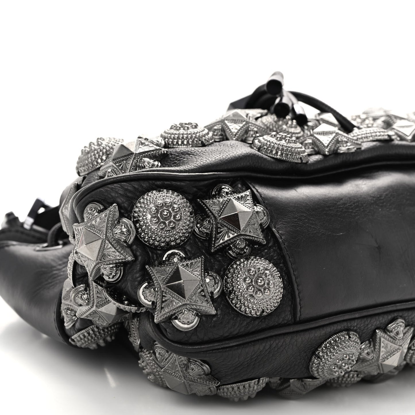 Calfskin Mason Warrior Studded Hobo Black