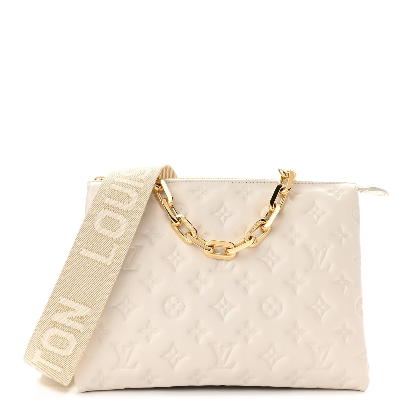 Lambskin Embossed Monogram Coussin PM Cream