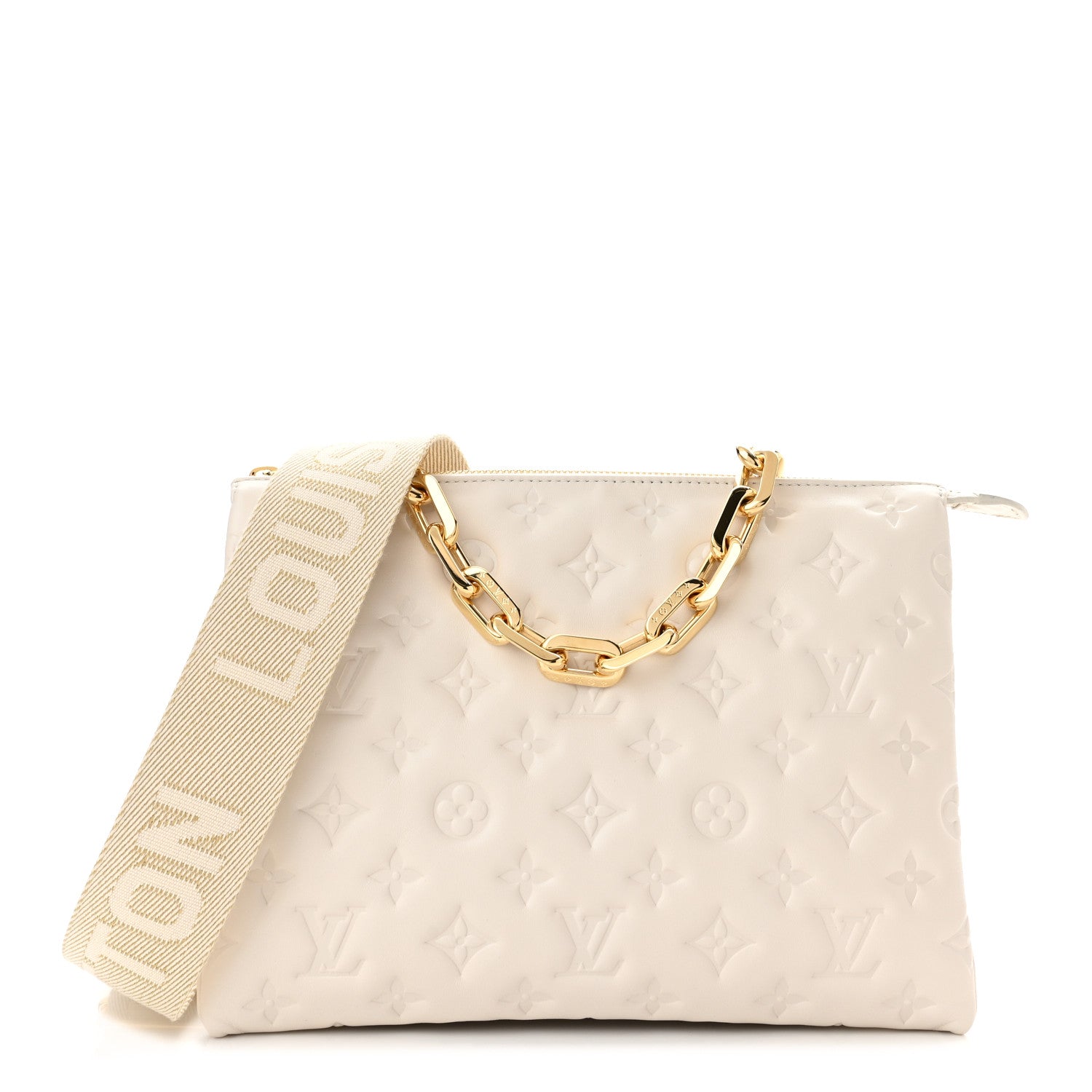 Louis Vuitton Lambskin Embossed Monogram Coussin PM Cream 1 of 10