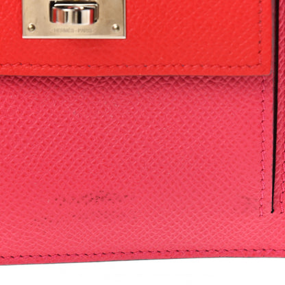 Hermes Epsom Tri-Color Kelly Pocket Compact Wallet Rouge Coeur Rose Extreme Bleu Zanzibar 7 of 8