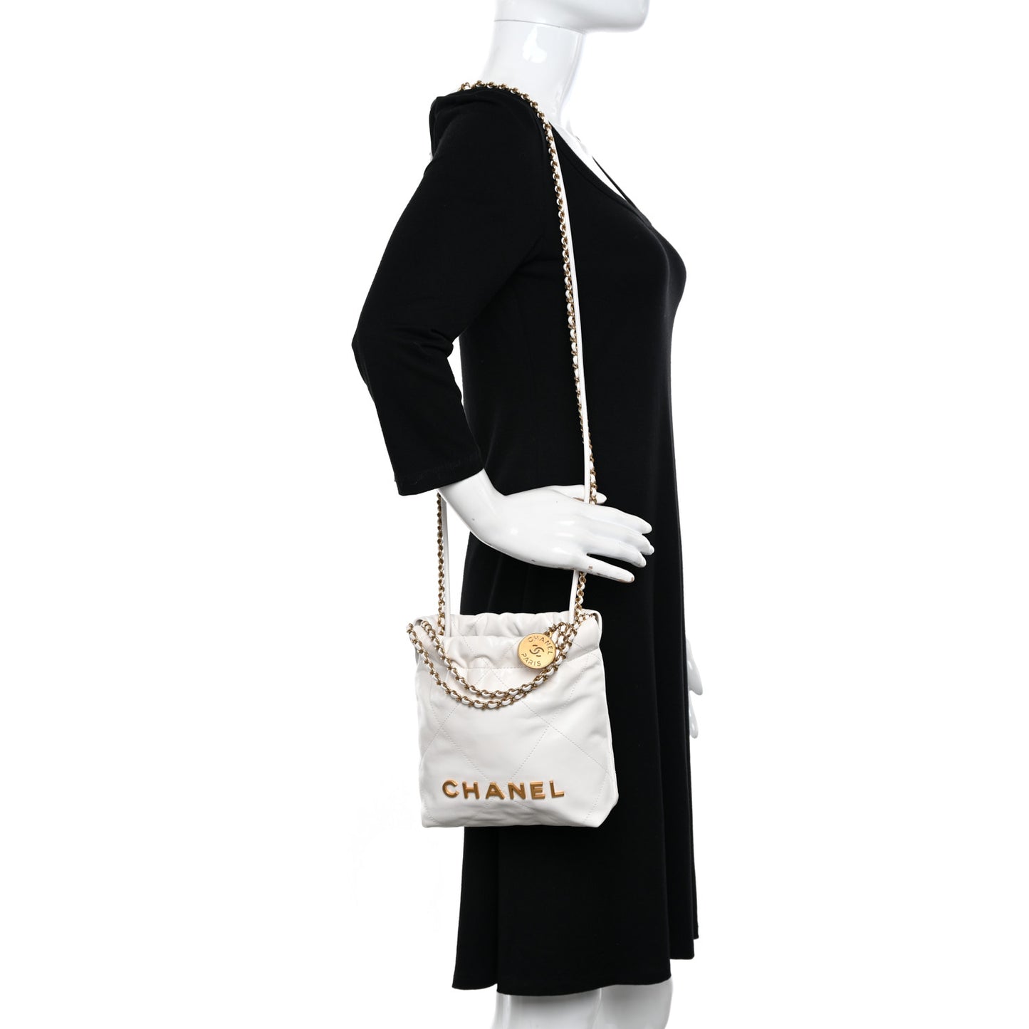 Shiny Calfskin Quilted Mini Chanel 22 White