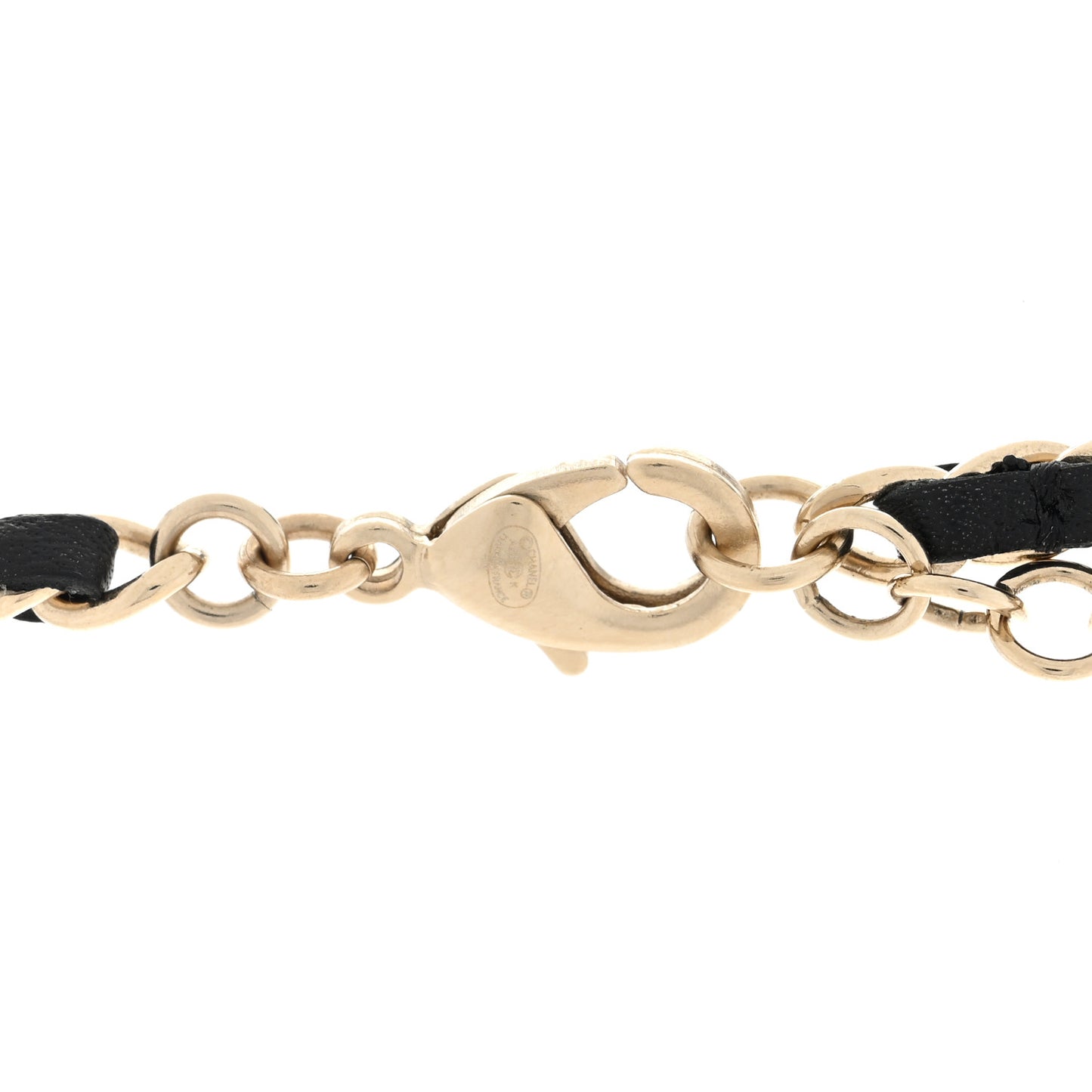 Lambskin Baguette Crystal CC Necklace Black Light Gold