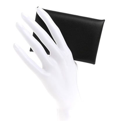 Hermes Madam Calfskin Calvi Card Case Black 2 of 9