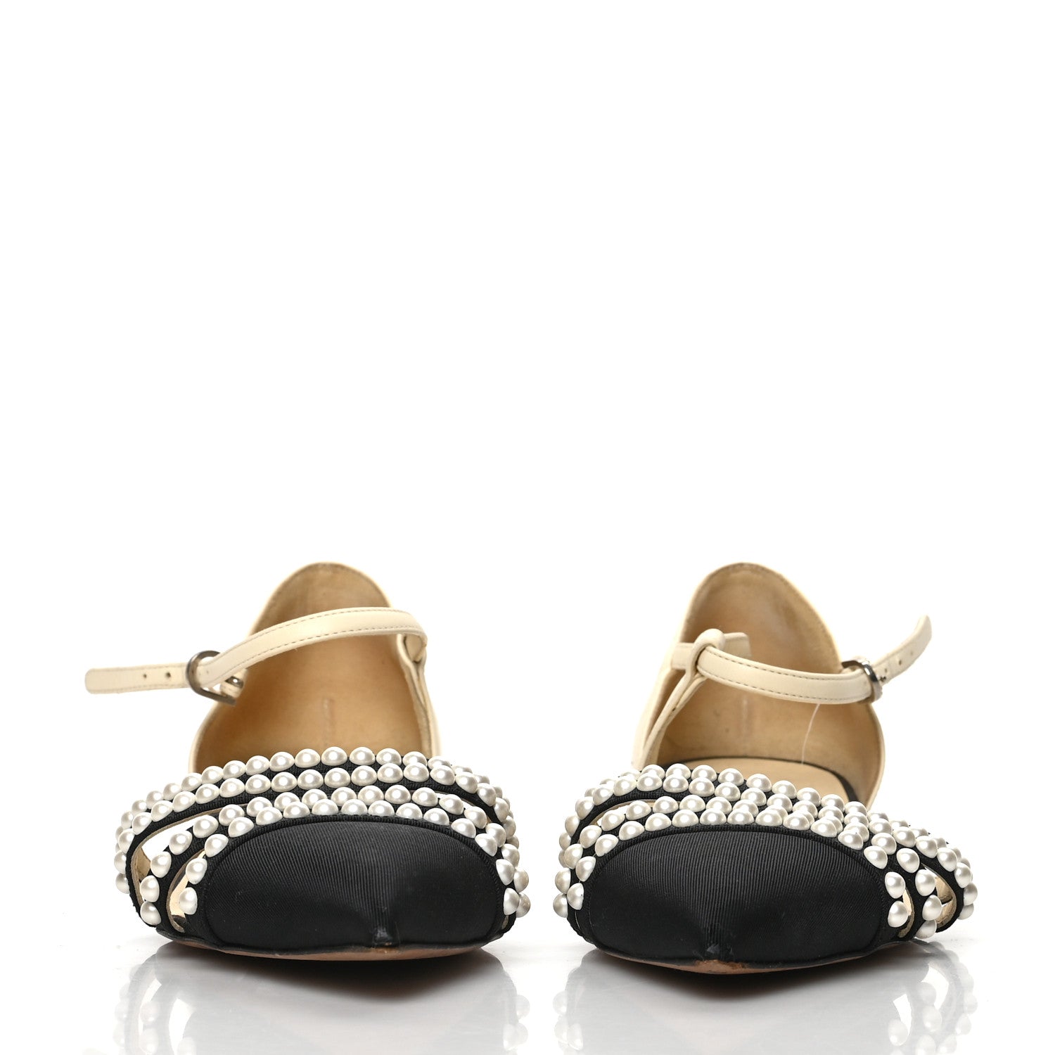 Chanel Lambskin Grosgrain Pearl Slingbacks White Black 2 of 8