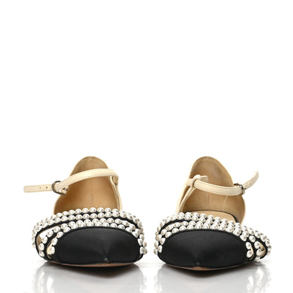 Chanel Lambskin Grosgrain Pearl Slingbacks White Black 2 of 8