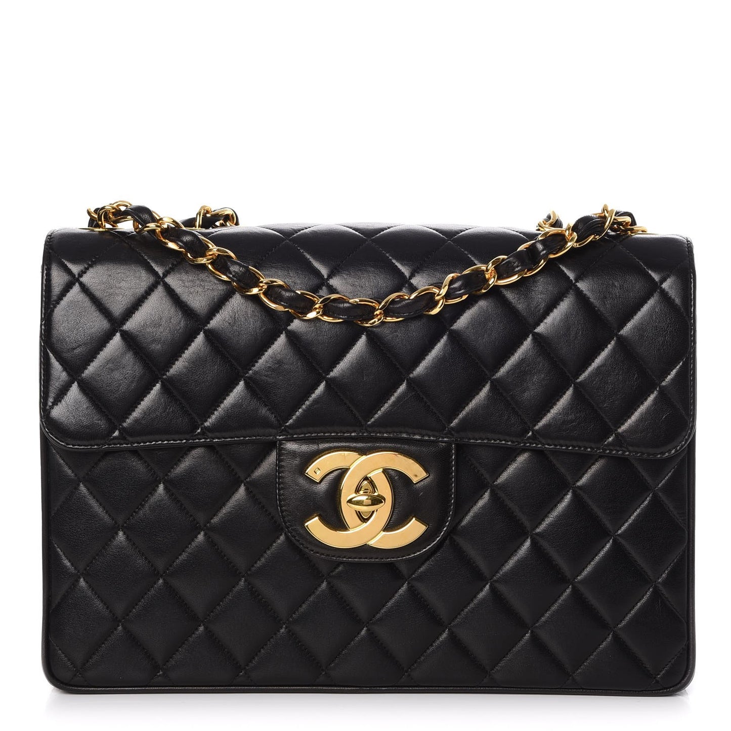 Lambskin Quilted Jumbo Single Flap Black