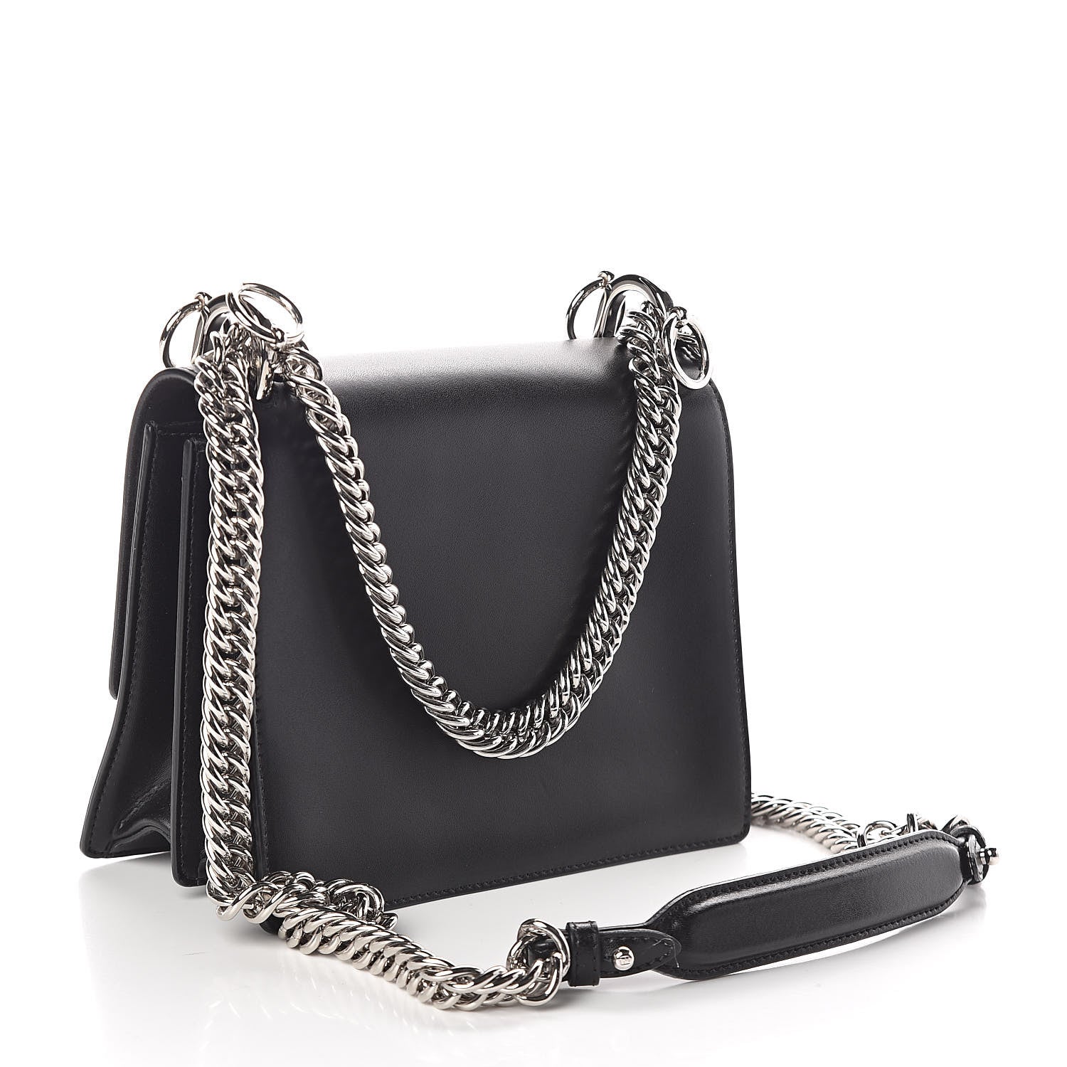 Fendi Vitello Liberty Lucido Metal Monster Eyes Studded Small Kan I Shoulder Bag Black 3 of 9