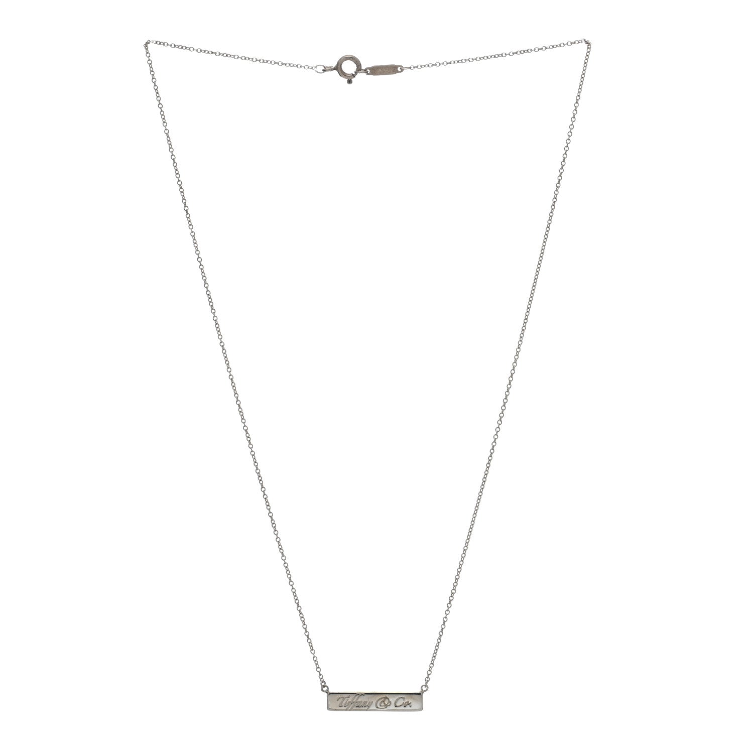 Tiffany Sterling Silver Logo Bar Pendant Necklace 3 of 4