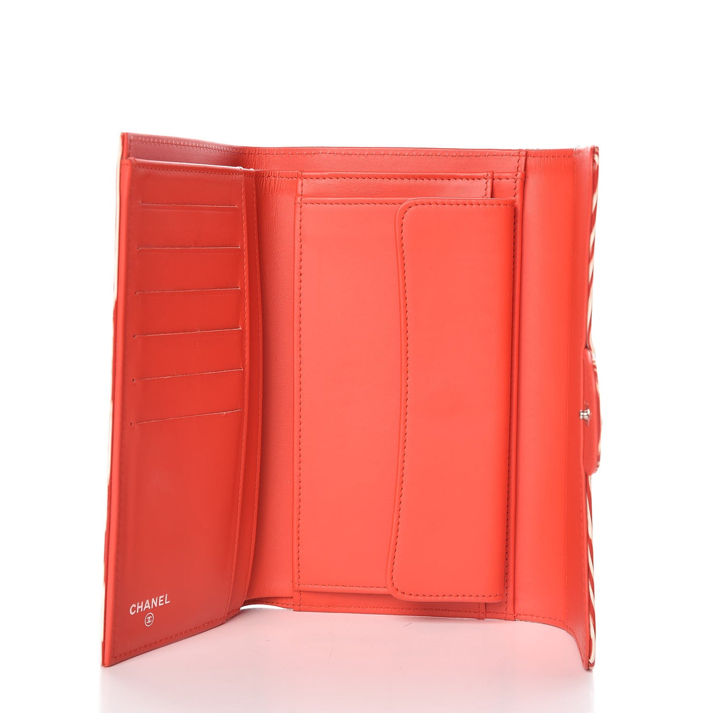 Patent Calfskin Striped Long Flap Wallet Red