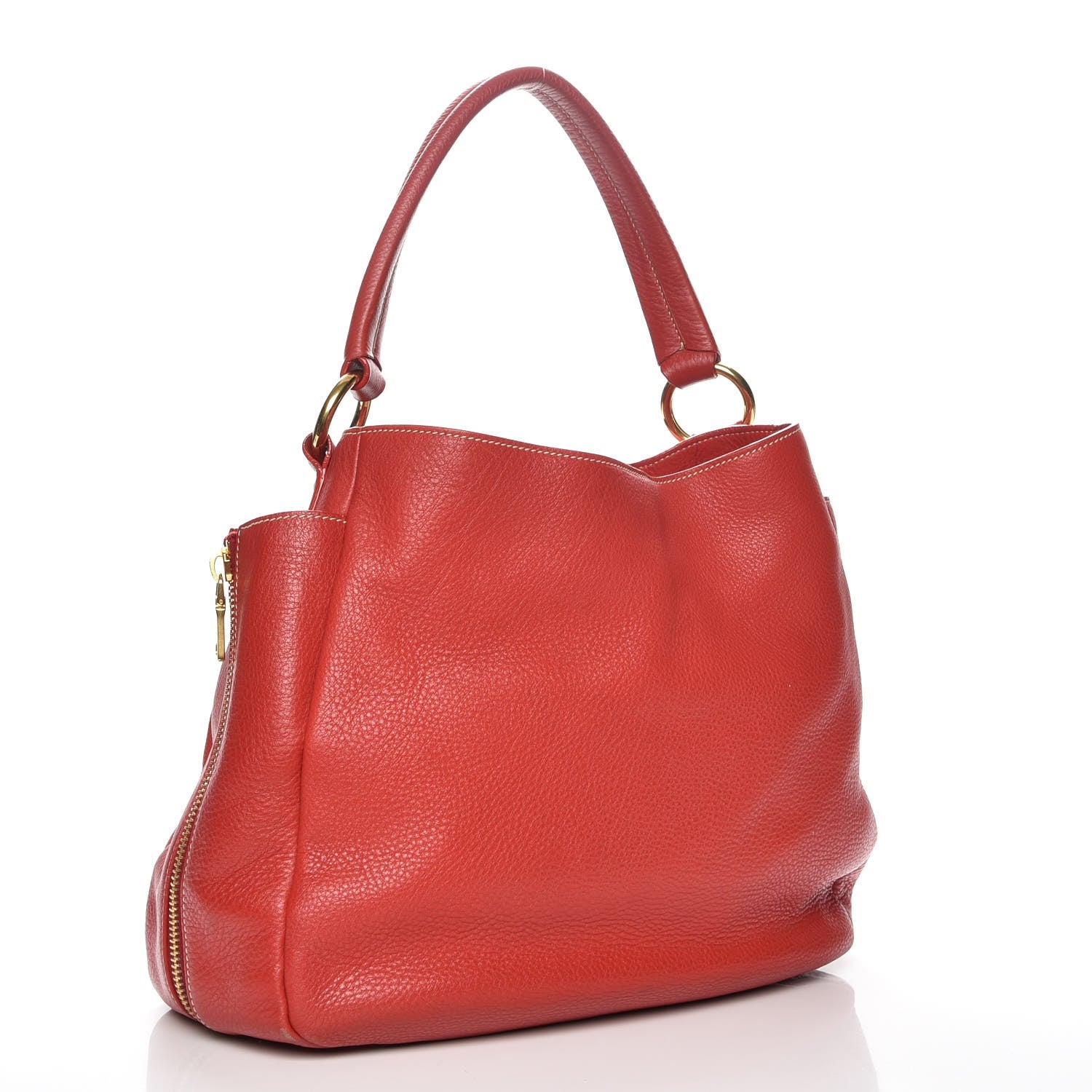 Prada Vitello Daino Side Zip Pocket Hobo Fuoco 3 of 8