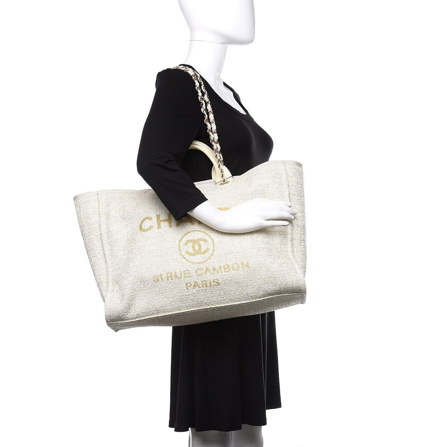 Lurex Boucle Large Deauville Tote Ivory