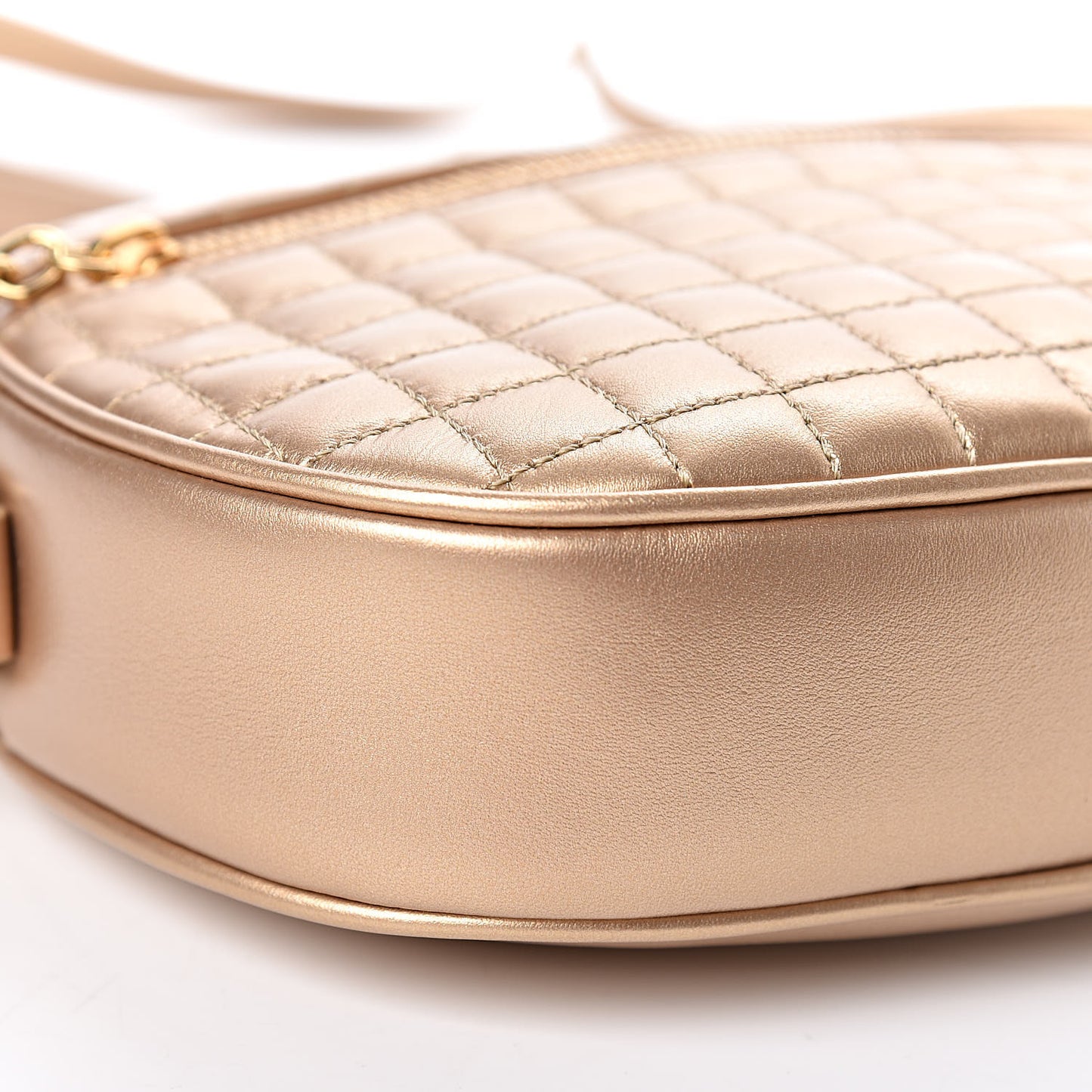 Laminated Calfskin Quilted Small C Charm Bag Gold
