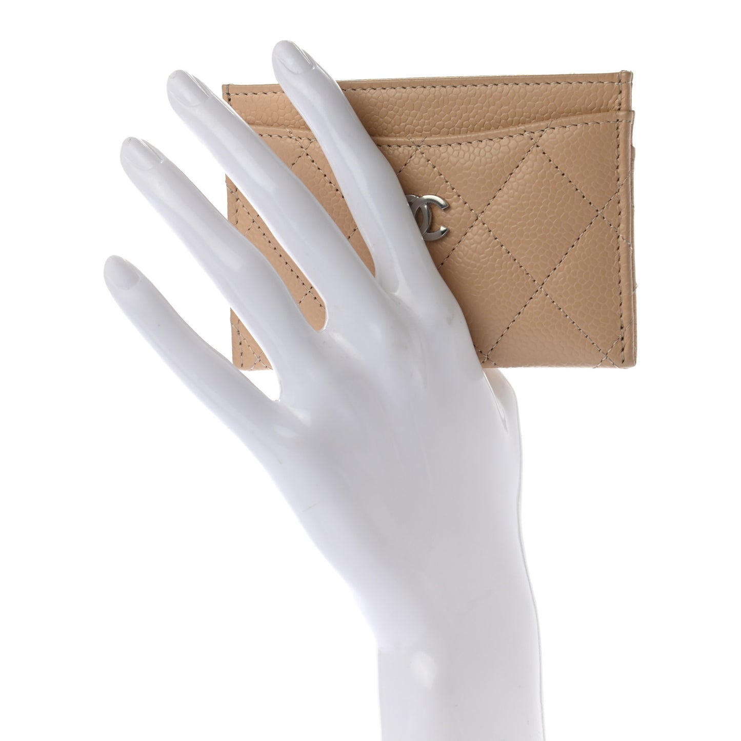 Caviar Quilted Card Holder Dark Beige