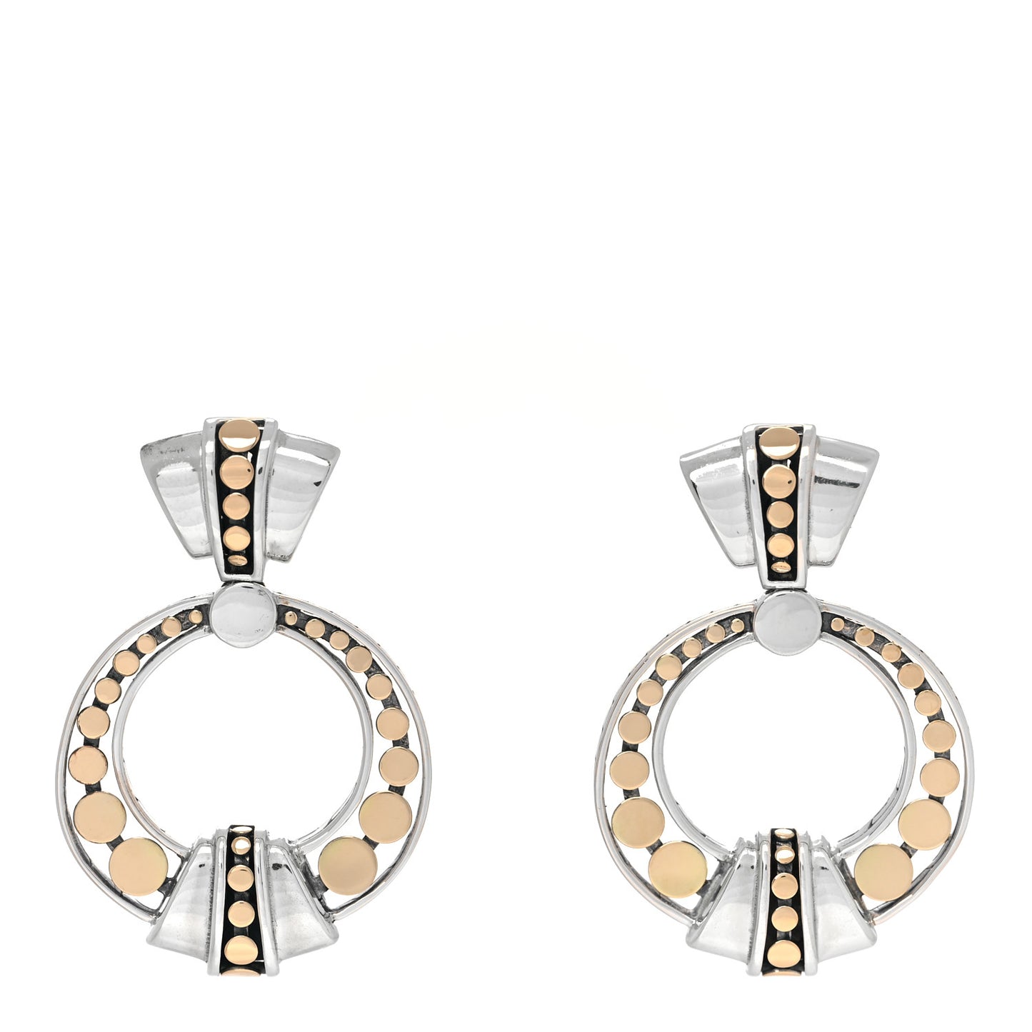 Sterling Silver 18K Yellow Gold Dot Deco Drop Earrings